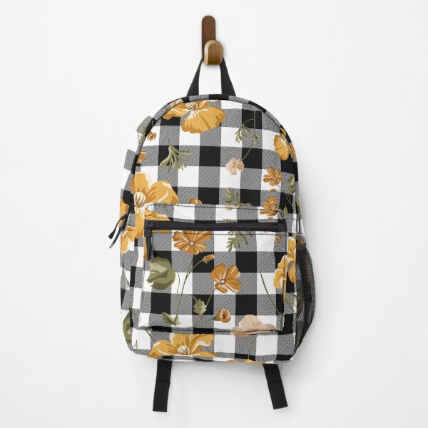 Item preview,  Black White Buffalo Plaid & Yellow Flowers Pattern designed and sold by Tamas Das.