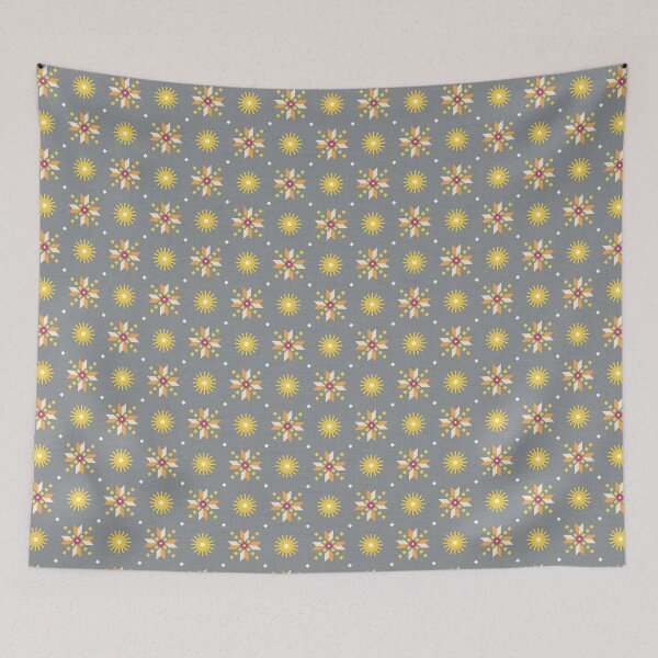 Item preview, Geometric retro stars in yellow on gray, seamless pattern designed and sold by colorofmagic.