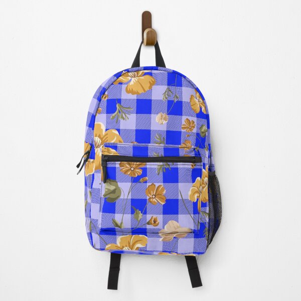 Item preview, Dark Blue Buffalo Plaid & Yellow Flowers Pattern designed and sold by Tamas Das.