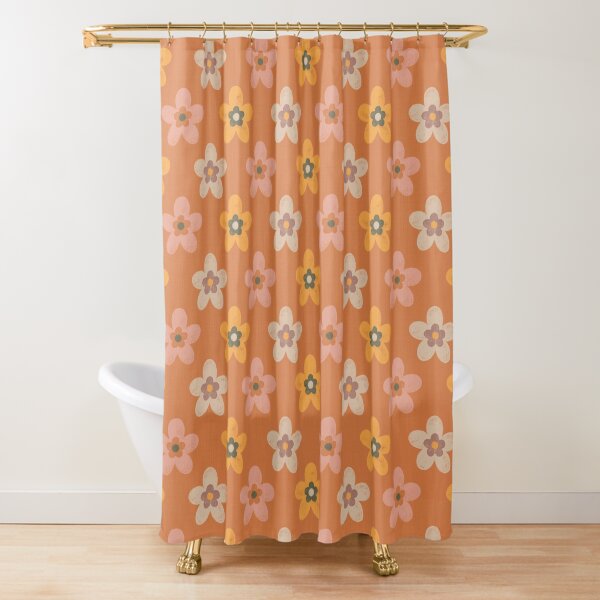 Flowers On Orange Shower Curtain