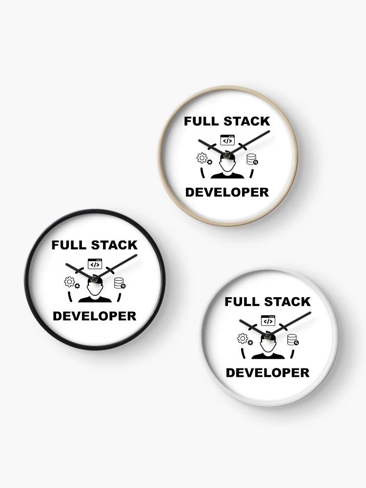 Thumbnail 3 of 4, Clock, Full Stack Developer, Software Engineer, Computer Science, Web, WWW, Programming Humor, HTML, White designed and sold by Max-Wear.
