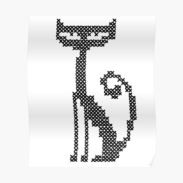 "Cross Stitch Black Cat" Poster by unhingedheather Redbubble