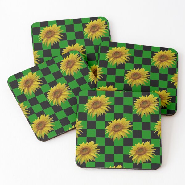 Item preview, pattern chessboard black and green with sunflower designed and sold by Space Art.