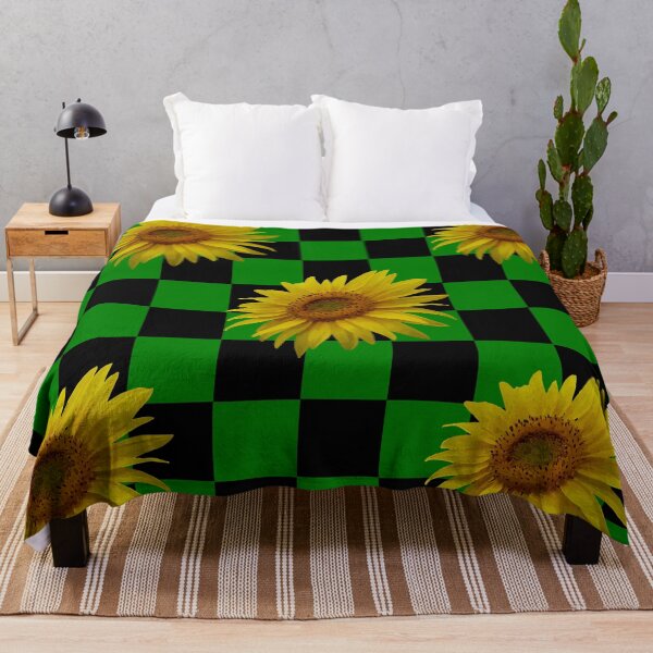Item preview, pattern chessboard black and green with sunflower designed and sold by Space Art.