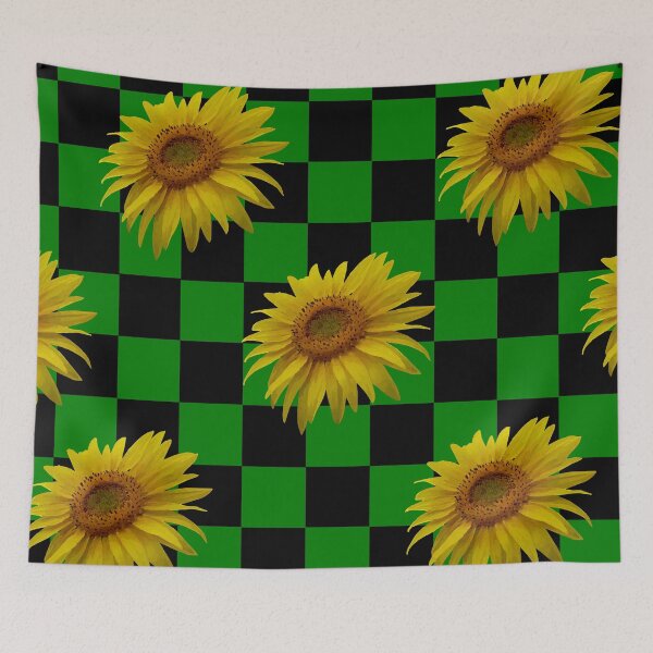 Item preview, pattern chessboard black and green with sunflower designed and sold by Space Art.