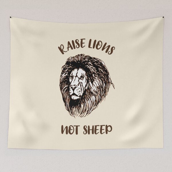 Item preview, Raise lions not sheep classic quote vintage off-white, black and dark brown white lion head design - aesthetic cursive dark brown typography designed and sold by Deegital18.