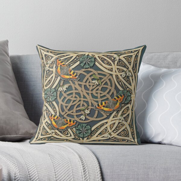 Tortoiseshell Butterflies Celtic Swirls Throw Pillow