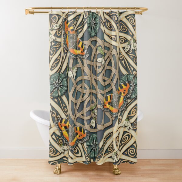 Tortoiseshell Butterflies Celtic Swirls Shower Curtain