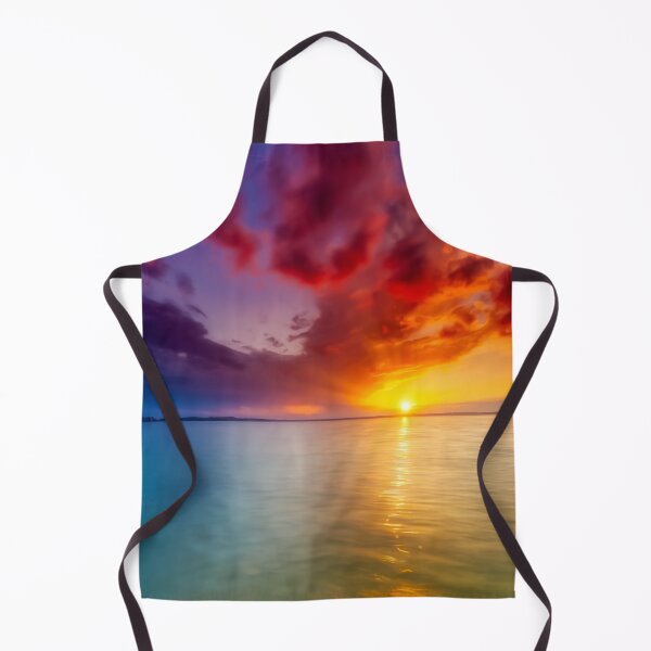 Item preview, Stunning Sunset, very bright colors, blue to purple to red sunset sky over smooth water, with a smoothing filter effect, designed and sold by Orianah.