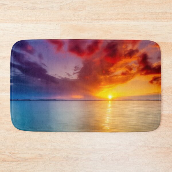 Item preview, Stunning Sunset, very bright colors, blue to purple to red sunset sky over smooth water, with a smoothing filter effect,  designed and sold by Orianah.