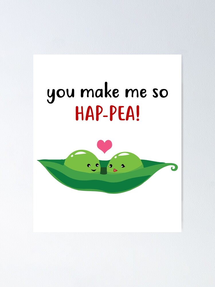 Cute Happy Pea Pods Together Couple Food Pun Together Poster For Sale