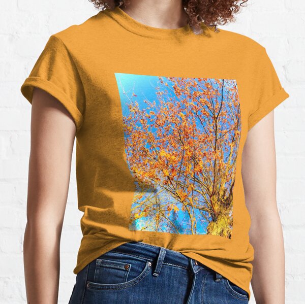 Red and yellow autumn leaves with twigs and tree branches Classic T-Shirt