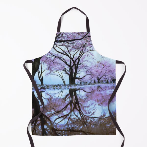 Item preview, A soothing and calming scene of trees with purple flowers over water, reflections over the water, stunning purple flower trees, soothing scene with purples and grays, and smooth water designed and sold by Orianah.