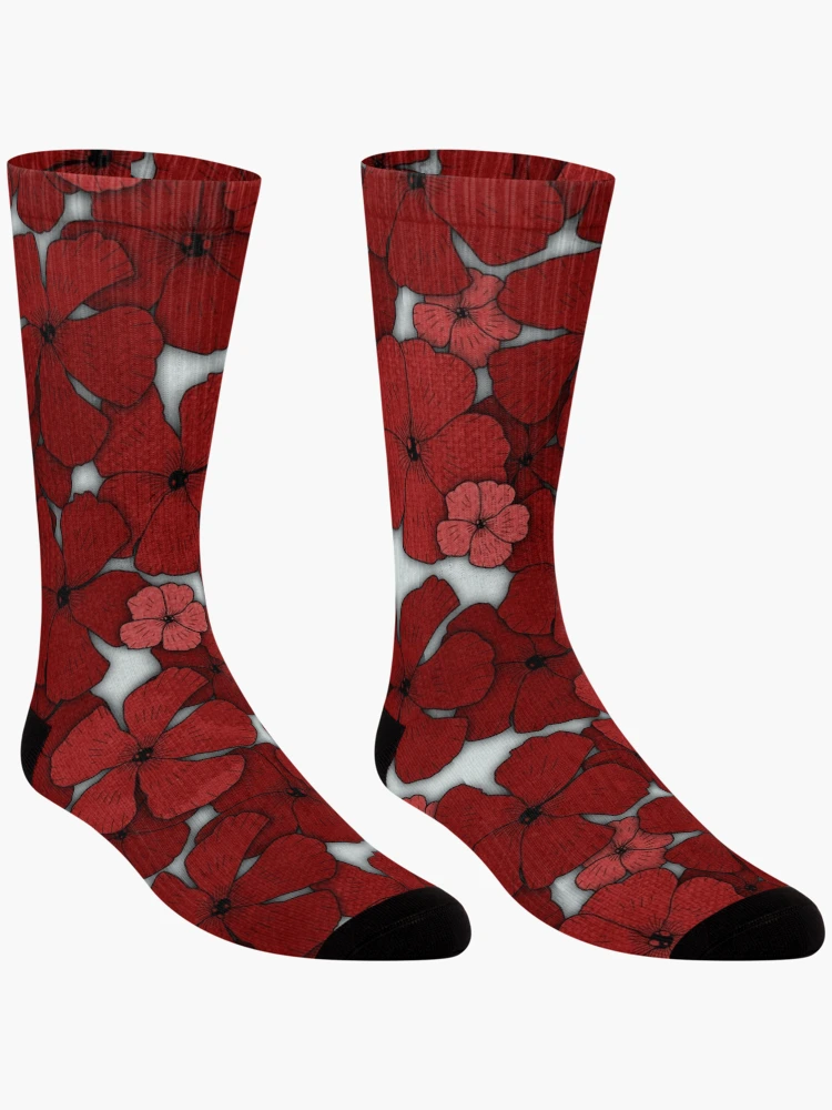Thumbnail 3 of 5, Socks, Busy Lizzie Pattern (Red) designed and sold by DifferentCreate.