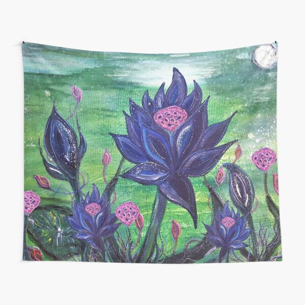 black  mox lotus mtg original fine art painting by mysticladyart  & mask design Tapestry