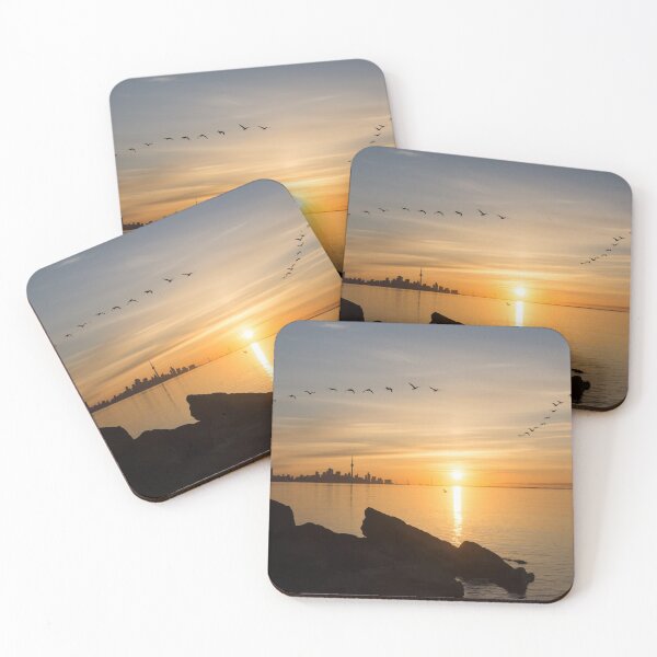 Item preview, Splendid Sunrise with Birds - Toronto Skyline with Free Flying Cormorants designed and sold by Georgia Mizuleva.