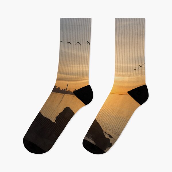 Item preview, Splendid Sunrise with Birds - Toronto Skyline with Free Flying Cormorants designed and sold by Georgia Mizuleva.