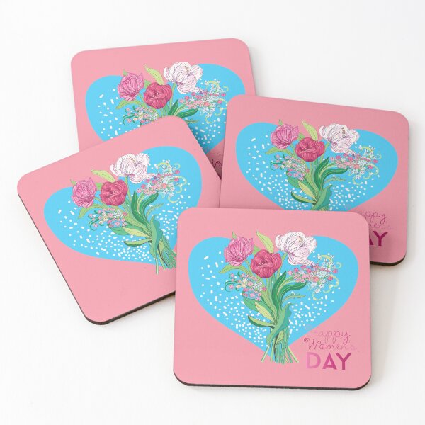 Item preview, Happy Women's Day in blue heart shape and flowers designed and sold by IngaDesign.