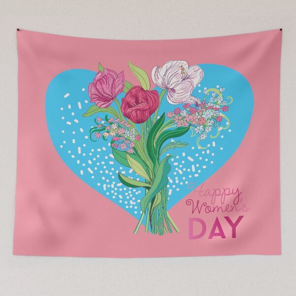 Item preview, Happy Women's Day in blue heart shape and flowers designed and sold by IngaDesign.