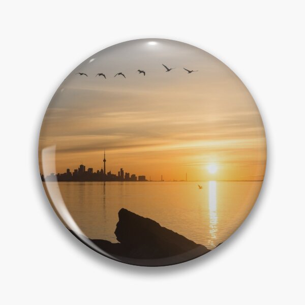 Item preview, Splendid Sunrise with Birds - Toronto Skyline with Free Flying Cormorants designed and sold by Georgia Mizuleva.