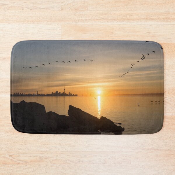 Item preview, Splendid Sunrise with Birds - Toronto Skyline with Free Flying Cormorants designed and sold by Georgia Mizuleva.