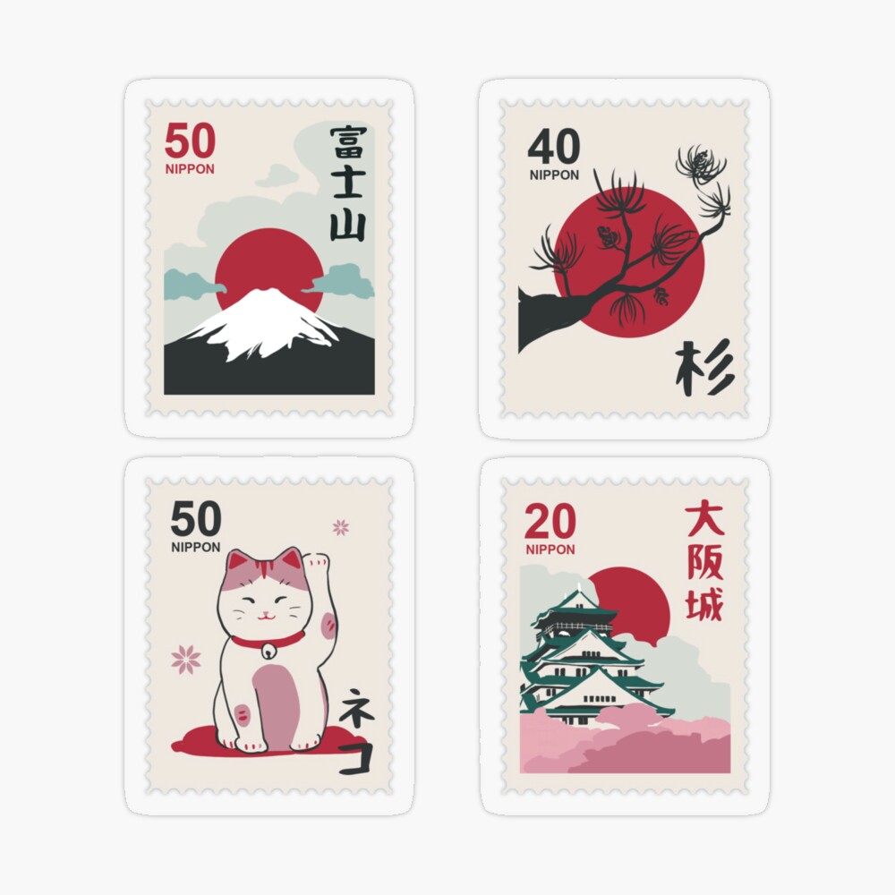 Cute Japanese stamps Greeting Card for Sale by DeVeauDesign