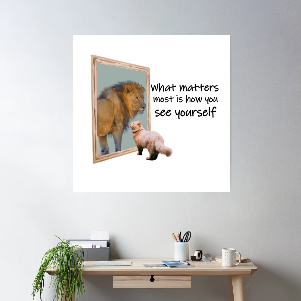 Poster Metallico Con Gatto E Citazione What Matters Most Is How You See Yourself, 20x30 Cm, Decorazione Parete