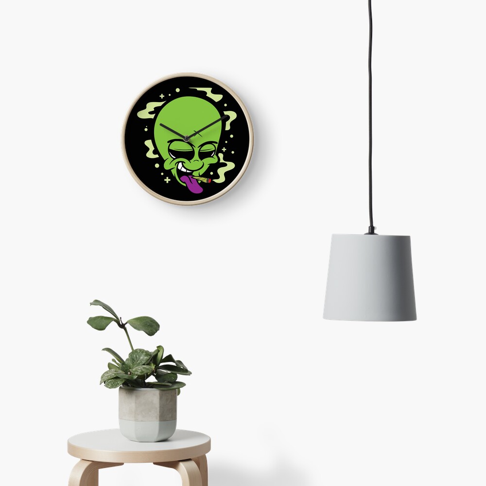 "Smoking Alien Cannabis Leaf Weed Smoker Gift" Clock by TTFMerch