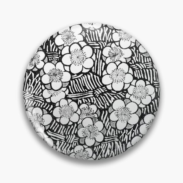 Item preview, plum blossom japanese floral flower pattern black and white plant artwork designed and sold by cybermum.