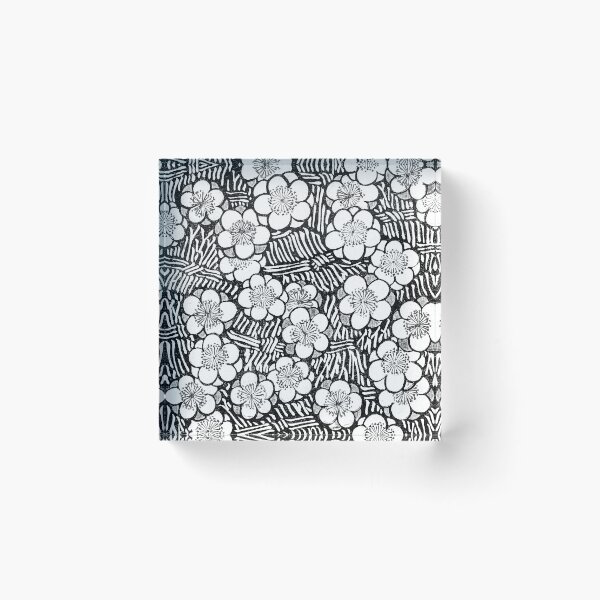 Item preview, plum blossom japanese floral flower pattern black and white plant artwork designed and sold by cybermum.