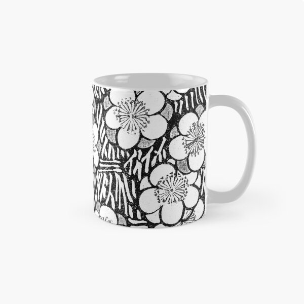 Item preview, plum blossom japanese floral flower pattern black and white plant artwork designed and sold by cybermum.