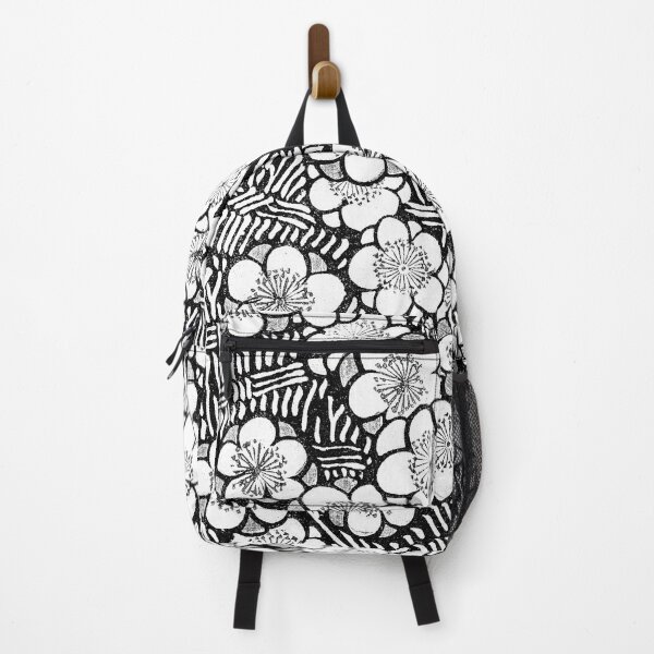 Item preview, plum blossom japanese floral flower pattern black and white plant artwork designed and sold by cybermum.