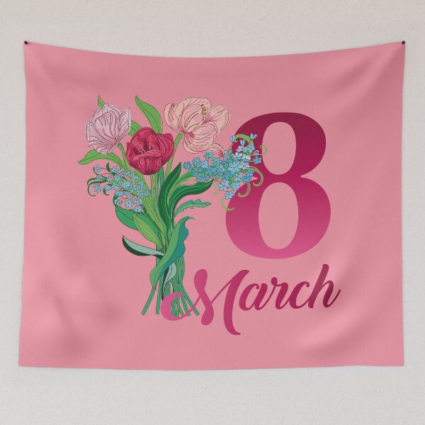 Item preview, Happy Women's Day in blue heart shape and flowers designed and sold by IngaDesign.