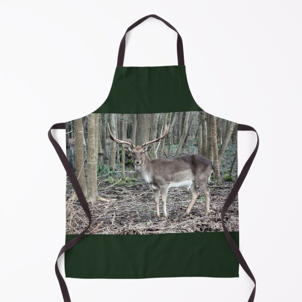 Item preview, wild brown deer with horns in the forest rests in the winter in front of a pond in tuscany designed and sold by alessiapenny.