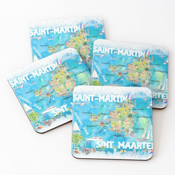 Item preview, Saint-Martin Sint Maarten Antilles Illustrated Caribbean Travel Map with Highlights of West Indies Island Dream designed and sold by artshop77.