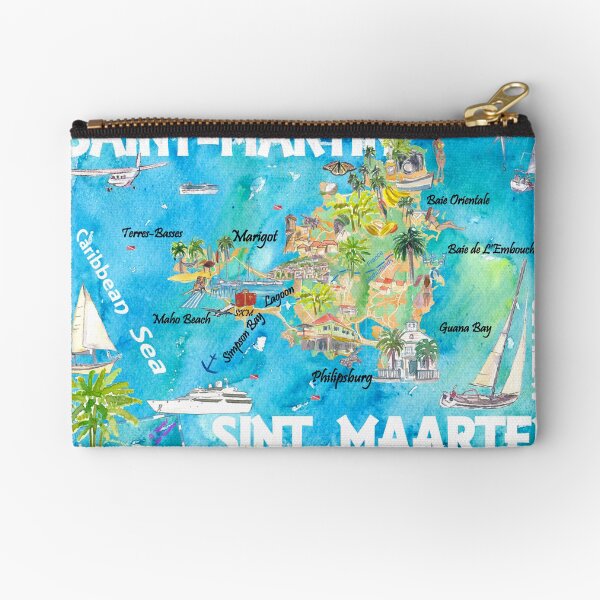 Item preview, Saint-Martin Sint Maarten Antilles Illustrated Caribbean Travel Map with Highlights of West Indies Island Dream designed and sold by artshop77.