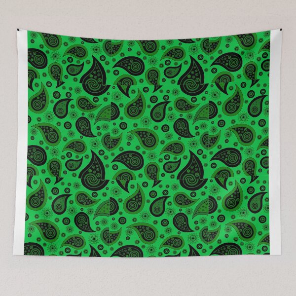 Item preview, Black Paisley Pattern on Green Background designed and sold by Rell1970.