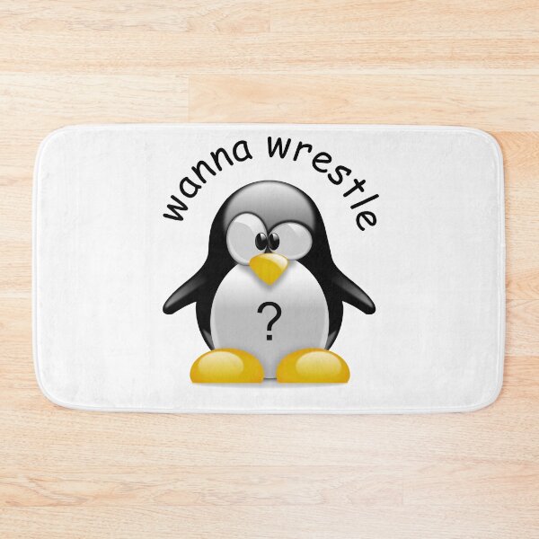 Item preview, Funny Wrestling Penguin asking Wanna Wrestle? designed and sold by BrokenUnicorn.