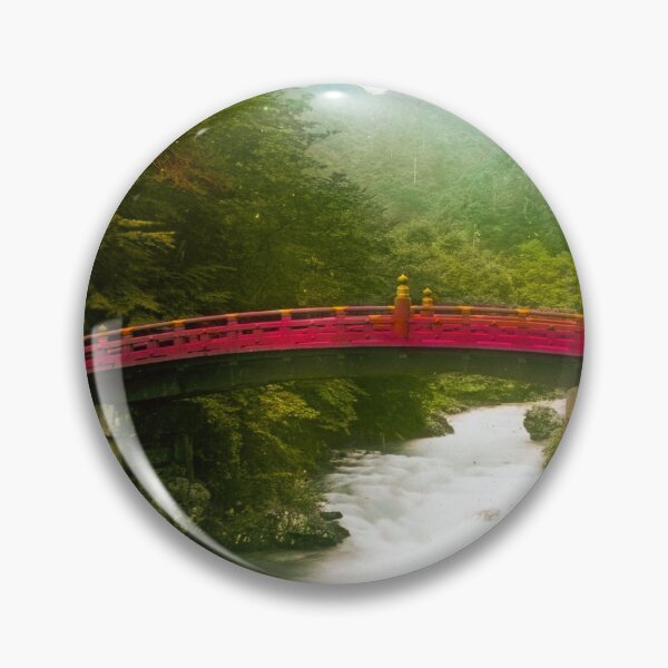 Item preview, Curved red wooden bridge over river forest in background in old japan before WW1.Real vintage old photo for japanese daily life .  designed and sold by thebaronart.