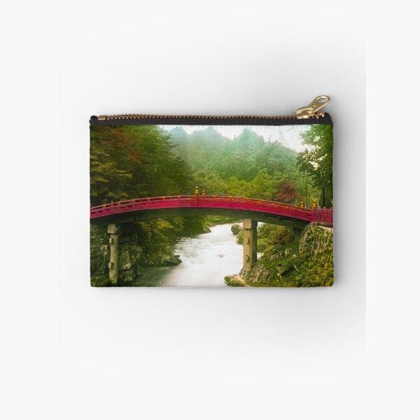 Item preview, Curved red wooden bridge over river forest in background in old japan before WW1.Real vintage old photo for japanese daily life .  designed and sold by thebaronart.