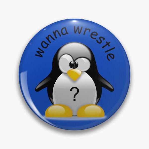 Item preview, Funny Wrestling Penguin asking Wanna Wrestle? Blue Background designed and sold by BrokenUnicorn.