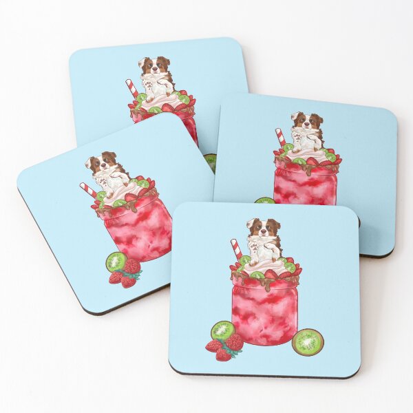 Item preview, Red tri Australian Shepherd In pastel strawberry kiwi chocolate milkshake  designed and sold by Ivy Fox Illustration.