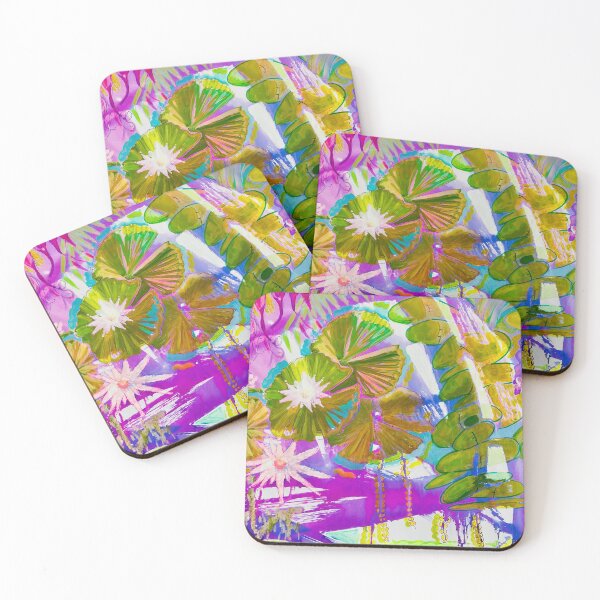 Item preview, Luminous vibrant stunning dynamic watercolor mixed media waterlilies original purple designed and sold by Kimberly Stein Studio.