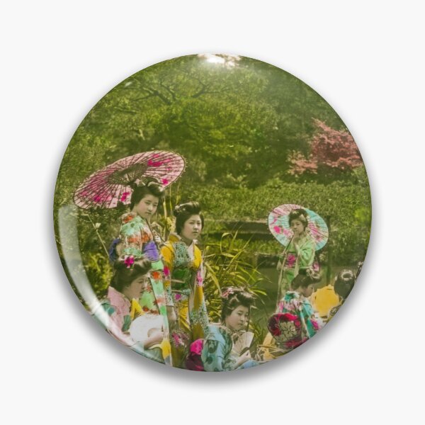 Item preview, Eight young women in kimonos four in wooden boat on water four on bank beside boat two of them holding open parasols in old japan before WW1.Real vintage old photo for japanese daily life .  designed and sold by thebaronart.