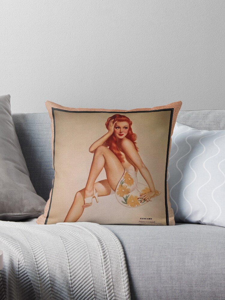 Miss January Varga Girl 1944 Pin-up Calendar by Alberto Vargas Pin-Up Girl Vintage Art Decorative Throw Pillow