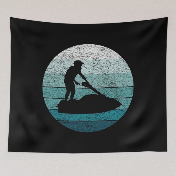 Item preview, Jet Ski Silhouette on Blue Retro Vintage Sunset / Sunrise designed and sold by thehappylamb.