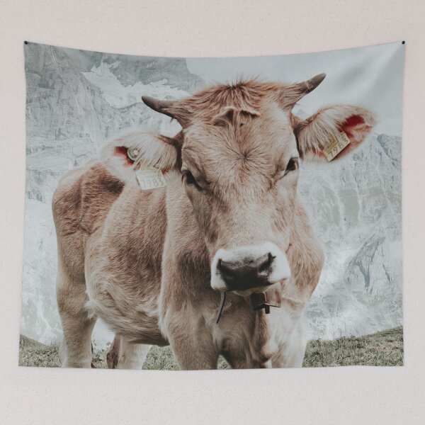 Item preview, Swiss cow, mountains in background designed and sold by Melissa Peltenburg.
