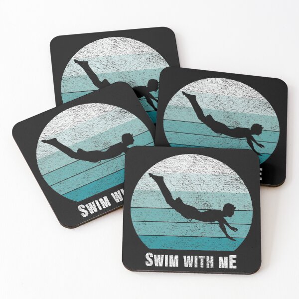 Item preview, Swim with Me Swimmer Silhouette on Blue Retro Vintage Sunset / Sunrise designed and sold by thehappylamb.