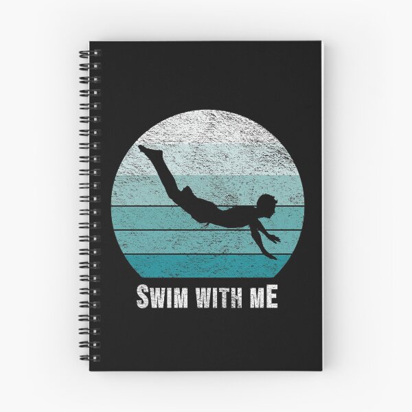 Item preview, Swim with Me Swimmer Silhouette on Blue Retro Vintage Sunset / Sunrise designed and sold by thehappylamb.