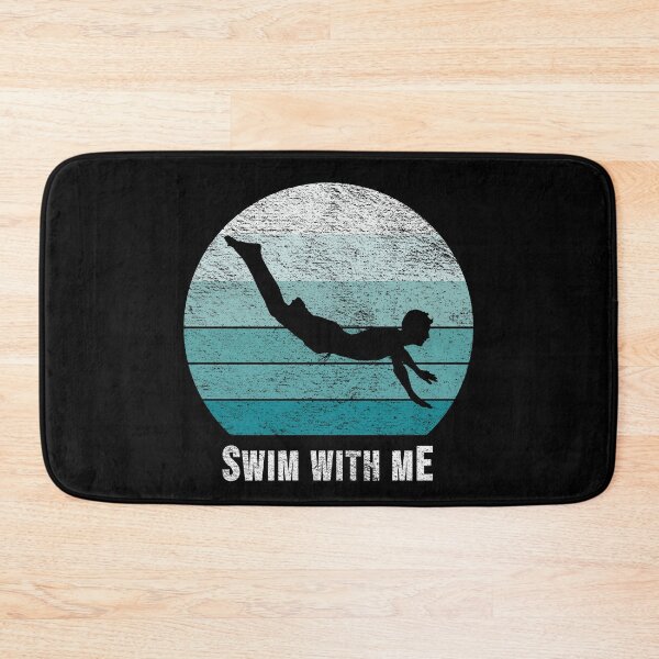 Item preview, Swim with Me Swimmer Silhouette on Blue Retro Vintage Sunset / Sunrise designed and sold by thehappylamb.